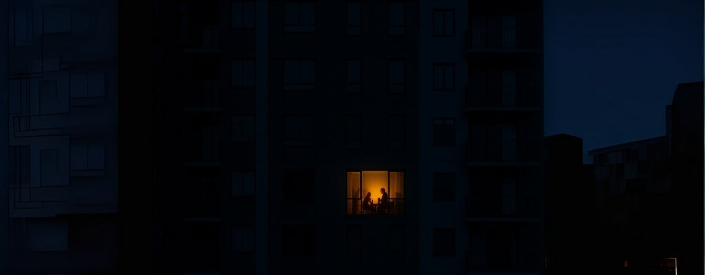 A modern Australian apartment lit during blackout, portable power implied
