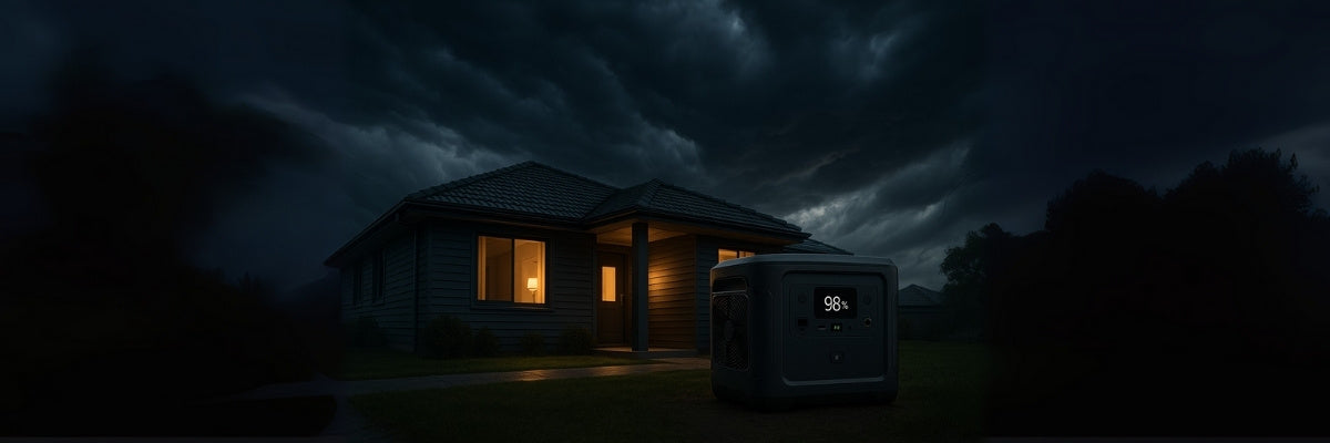 Suburban Australian home with portable generator before cyclone storm