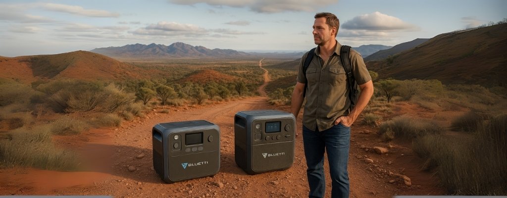 Bluetti AC200L and AC240 portable power stations in rugged Australian Flinders Ranges