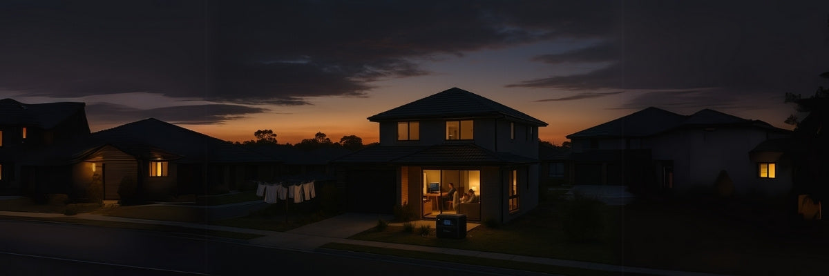 Australian home powered by Bluetti during neighborhood blackout dusk