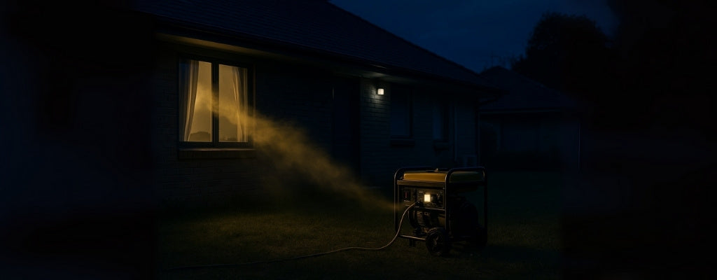 Carbon monoxide drifting from generator toward open window at night