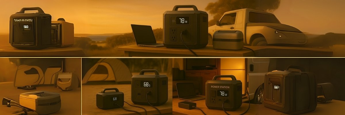 Three portable power stations used in different settings—van life, campsite, and backyard—demonstrating power capabilities across budget levels