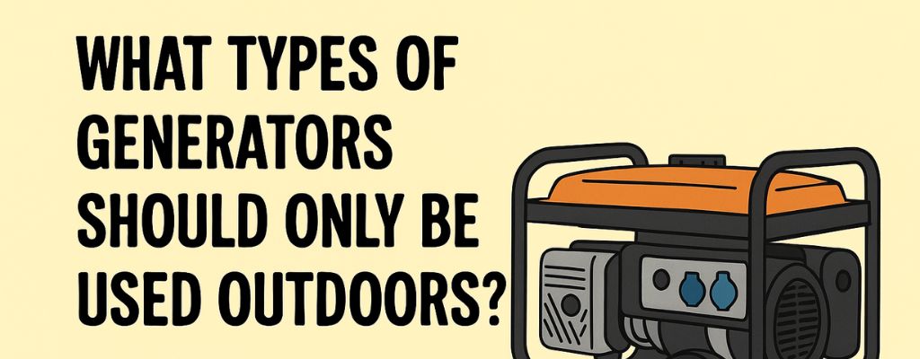 Illustrated outdoor generator with safety message on yellow background for cover image.