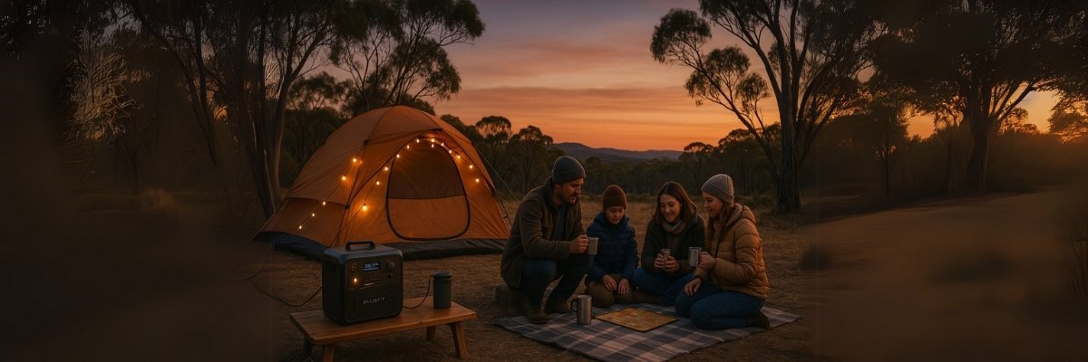 eco-mode-campsite-family-bluetti-led-lights-sunset