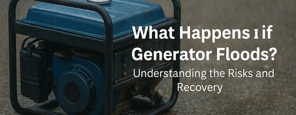 blue portable generator in rain on wet ground with blurred background