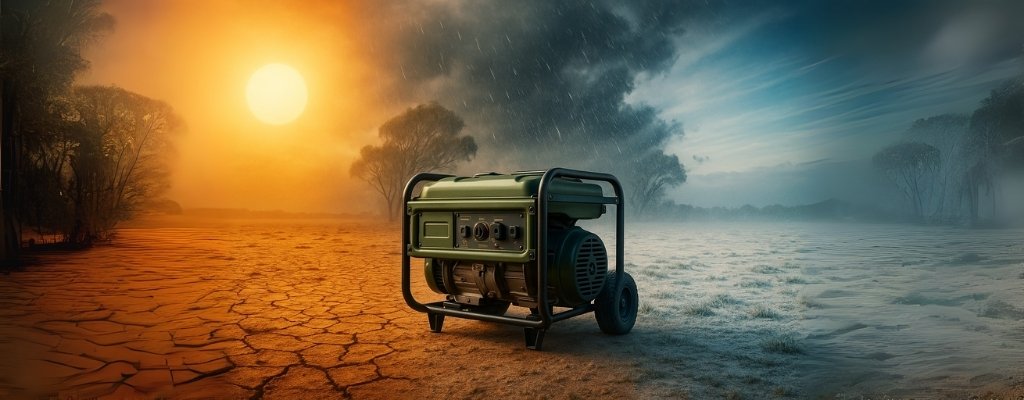 Generator battles Australian heat storm and ice panoramic scene