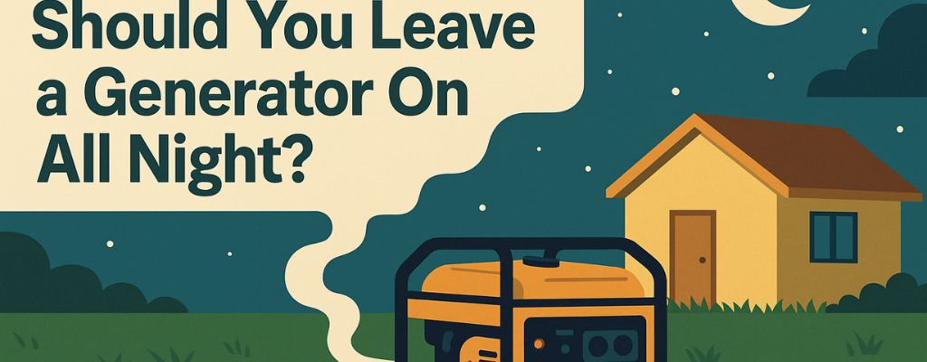Flat-style night scene showing a generator running outside a home under the stars.
