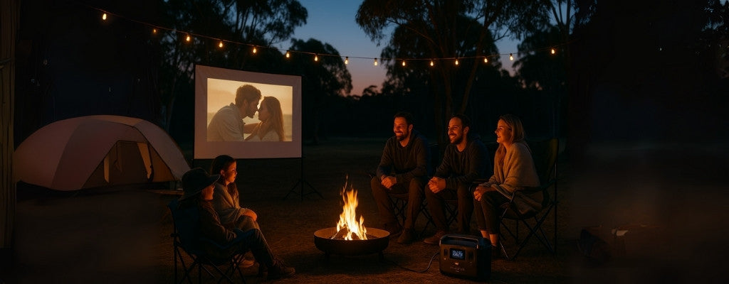 outdoor movie night with EcoFlow RIVER Pro powering TV in Australia