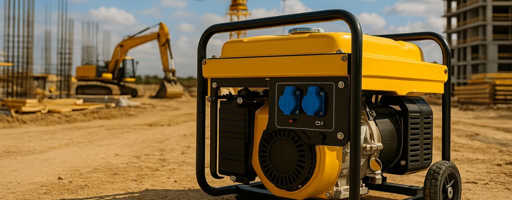 Portable yellow generator at a construction site in Australia.