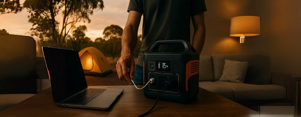Versatile portable power station in Australian camp-to-home setup