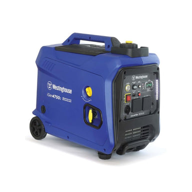 Angled front view of Westinghouse iGen4750s generator with control panel and LED lights