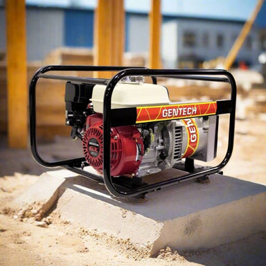 Gentech EP3400HSR Honda generator at job site, angled view