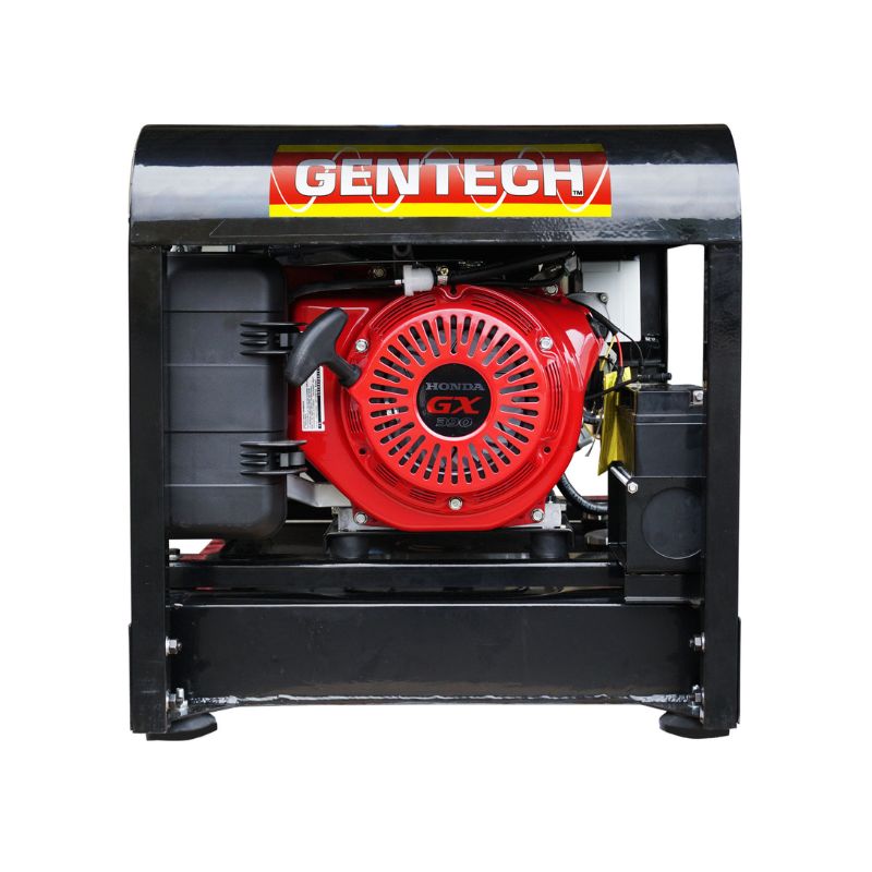Front view of Gentech EP8000HSRE-R generator with Honda GX engine and electric start housing
