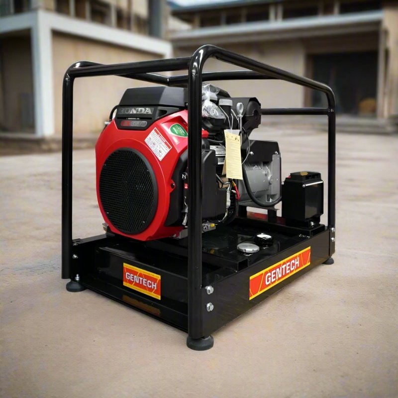 Gentech EP9500HSRE generator with Honda V-Twin engine, right-angle industrial view
