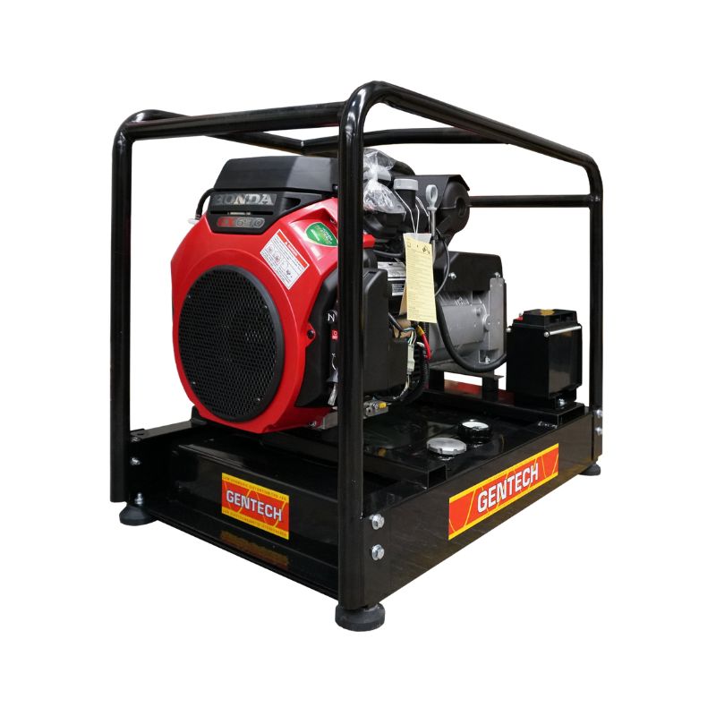 Close-up of Gentech EP9500HSRE generator with Honda V-Twin engine