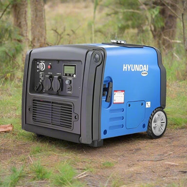 Hyundai HY3200SEi inverter generator right side with control panel.
