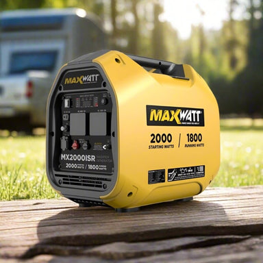 Maxwatt MX2000ISR inverter generator side profile in outdoor setting.