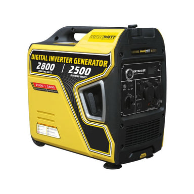 Maxwatt MX2800ISE inverter generator front angle showing outlets