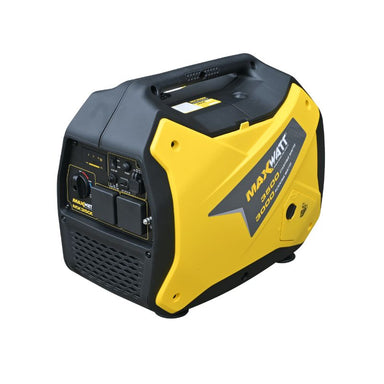 Maxwatt MX3500i generator angled left side showing sockets