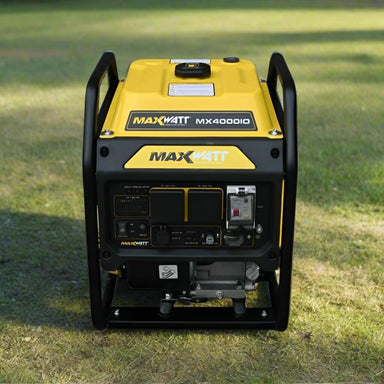 Maxwatt MX4000iO portable generator front panel view on grass