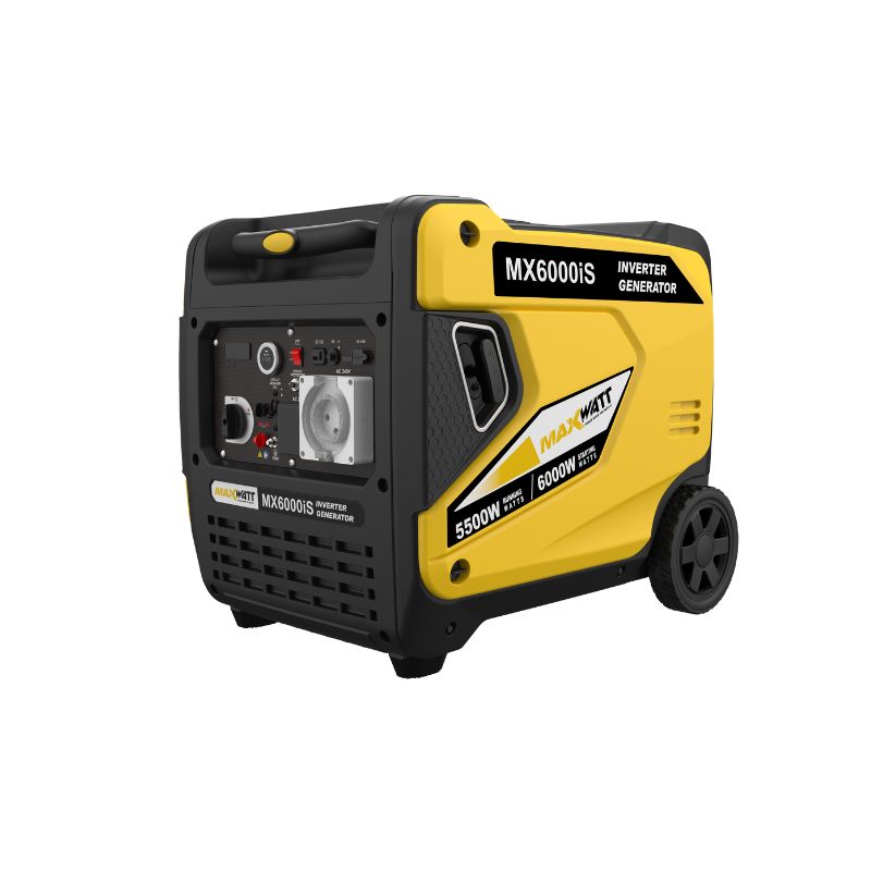 Angled view of MX6000IS showing telescopic handle, wheels, casing