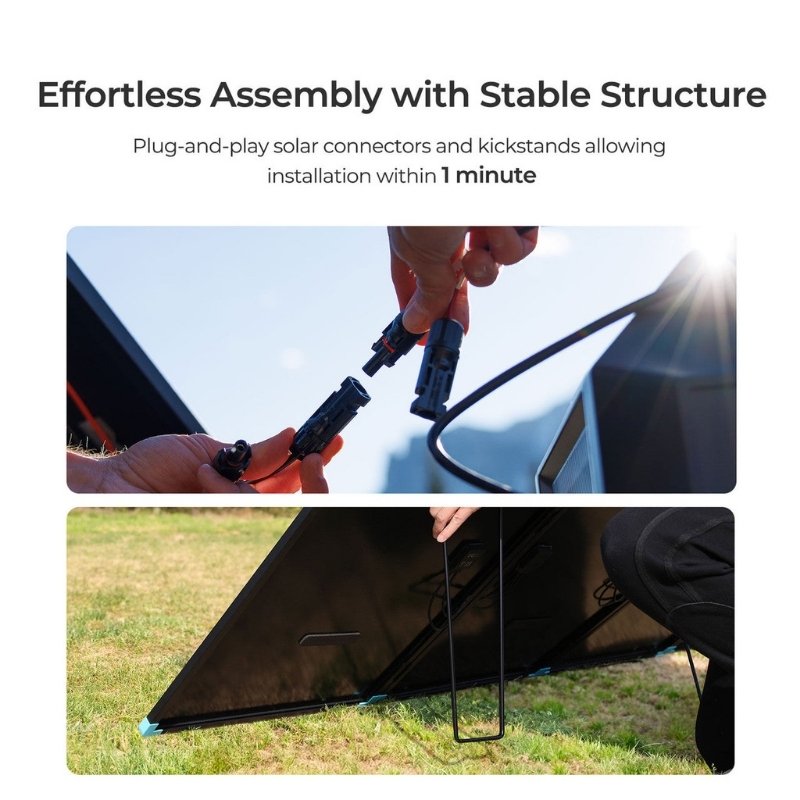 Renogy 300W N-Type solar suitcase with plug and play connectors and fold out kickstand setup