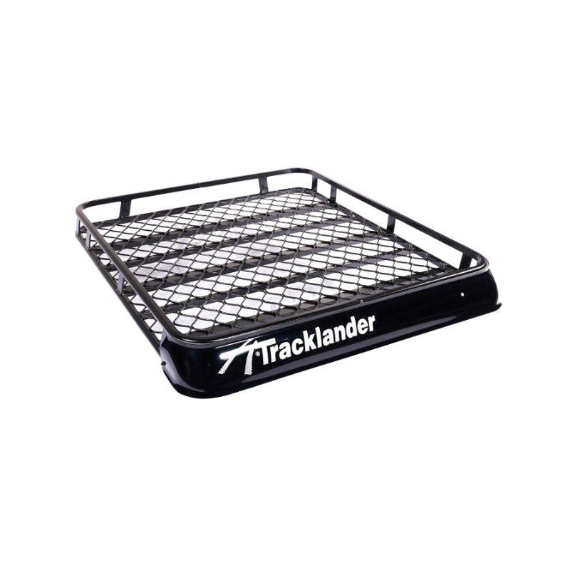 Angled shot of Tracklander TLRAL14 roof basket with welded mesh and powder-coated finish