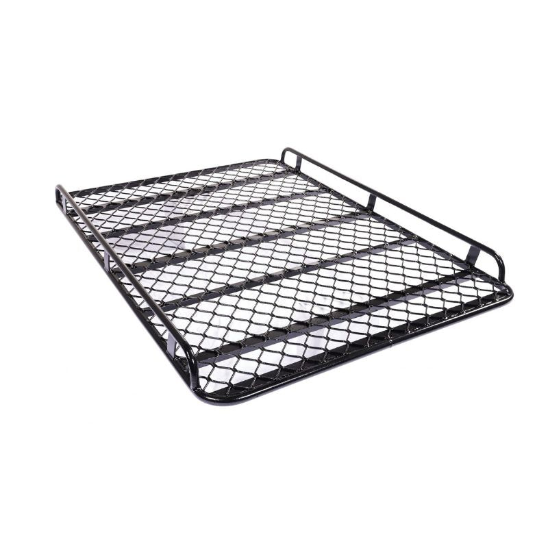 Wide view of TLRAL18OE tradie basket rack highlighting open-end access and support bars