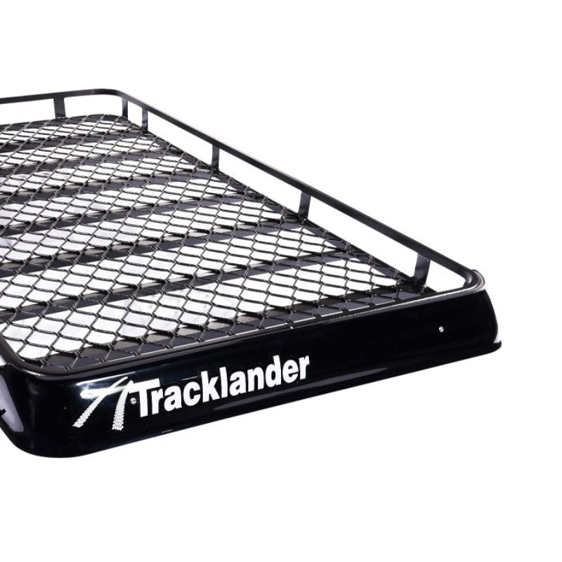Close-up of Tracklander TLRAL22 logo and front edge with heavy-duty alloy mesh base