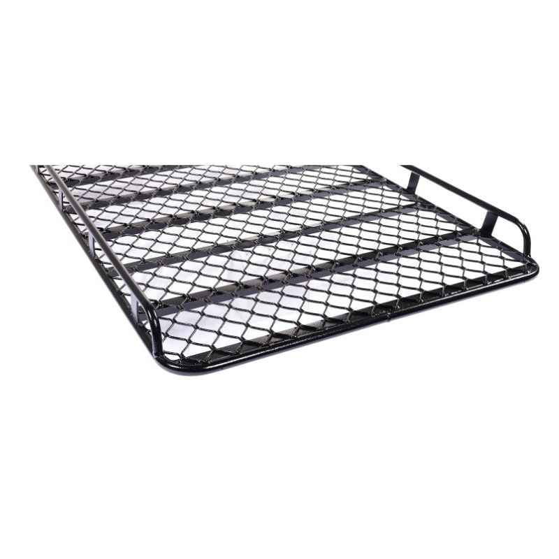 Close side angle of Tracklander TLRAL22OE open-end rack highlighting crossbar layout and build