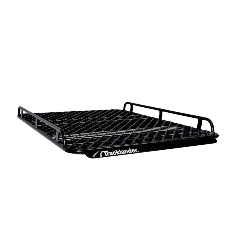 Angled view of Tracklander TLRAL28TCOE Roof Rack highlighting open-ended design and durable build