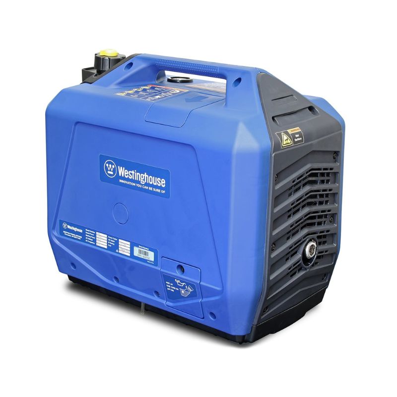 Rear angle of Westinghouse 2400i showing cooling vents and protective casing