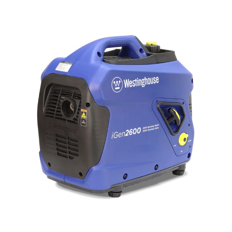 Left-angle view of iGen2600 inverter generator highlighting vent design and durable casing.