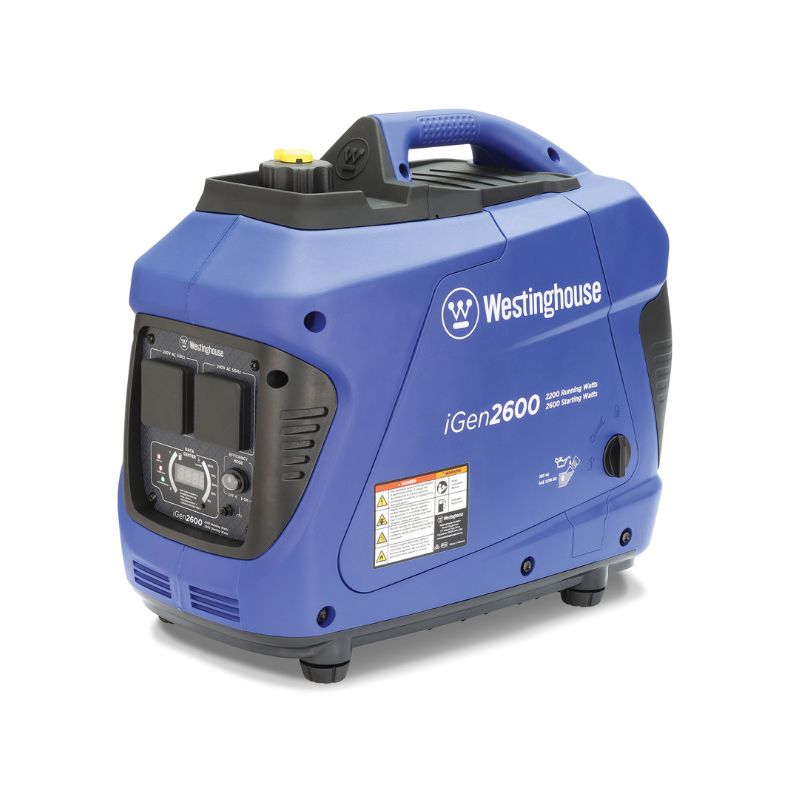 Right-angle shot of Westinghouse iGen2600 featuring ergonomic handle and easy-access controls.