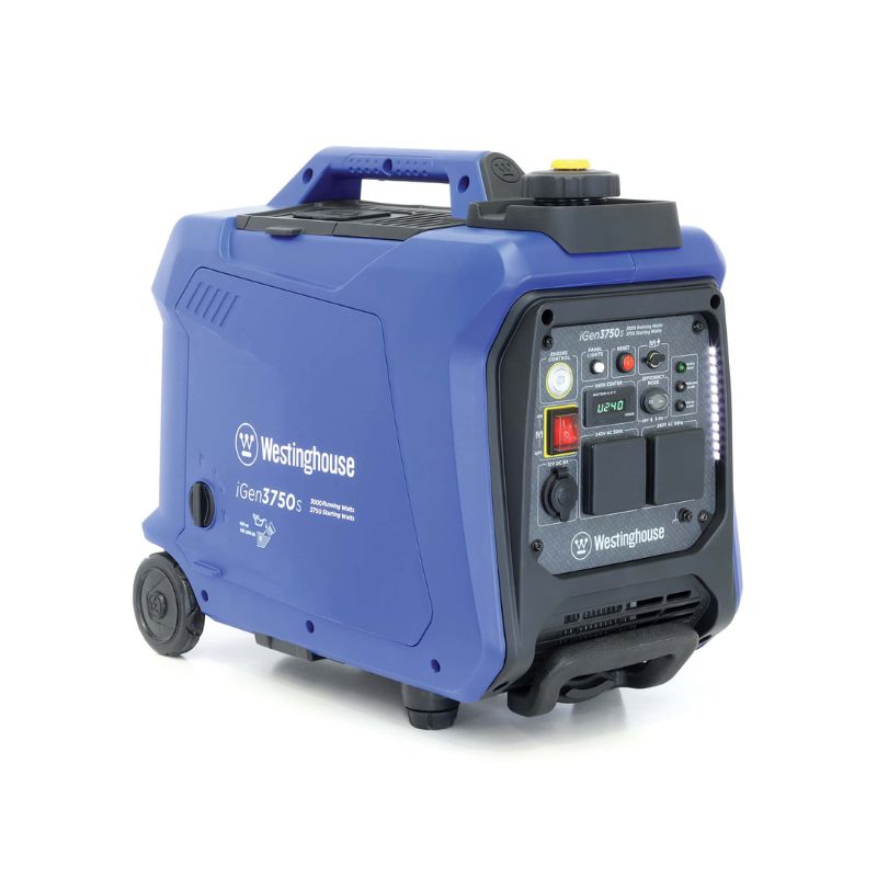 Control side of Westinghouse iGen3750s with ports and LED indicators visible