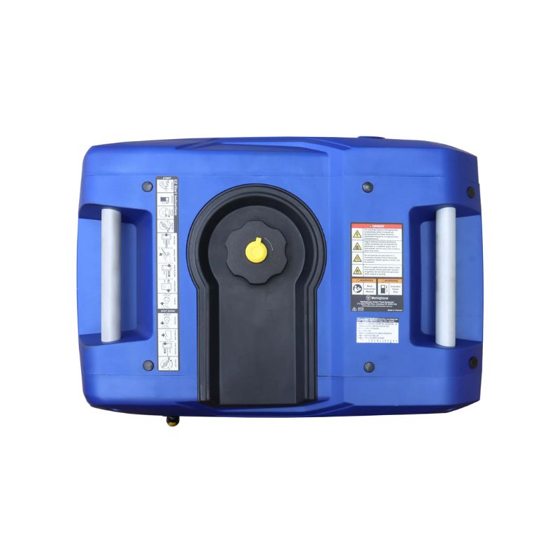 Top view of the Westinghouse iGen4500AS with fuel cap and startup instructions.