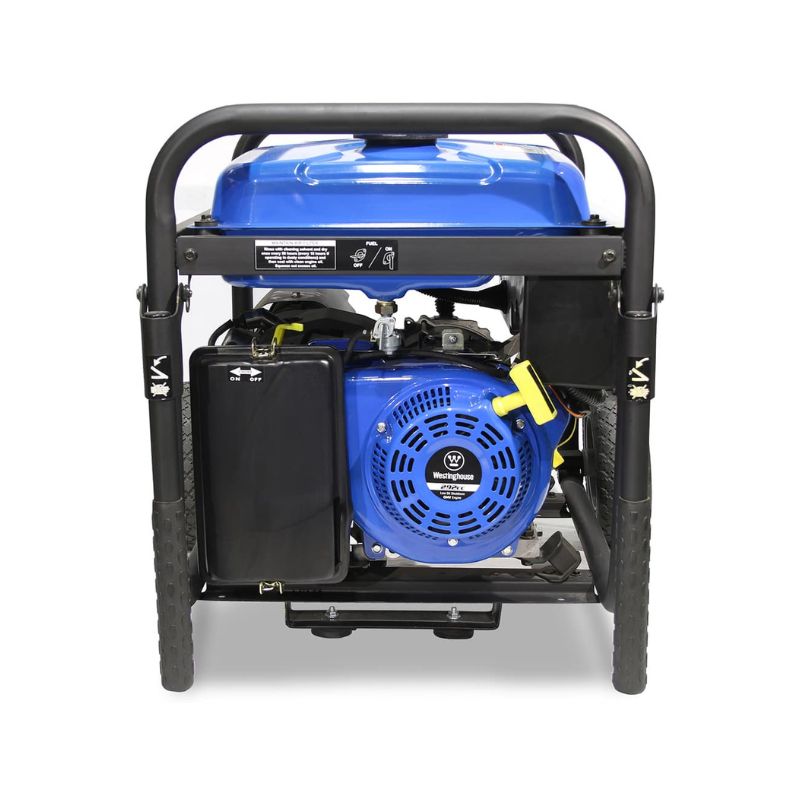 Rear view of Westinghouse WHXC5000 engine and pull start inside steel frame.