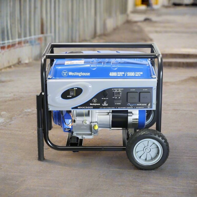 Westinghouse WHXC5000 generator front view showing control panel and outlets