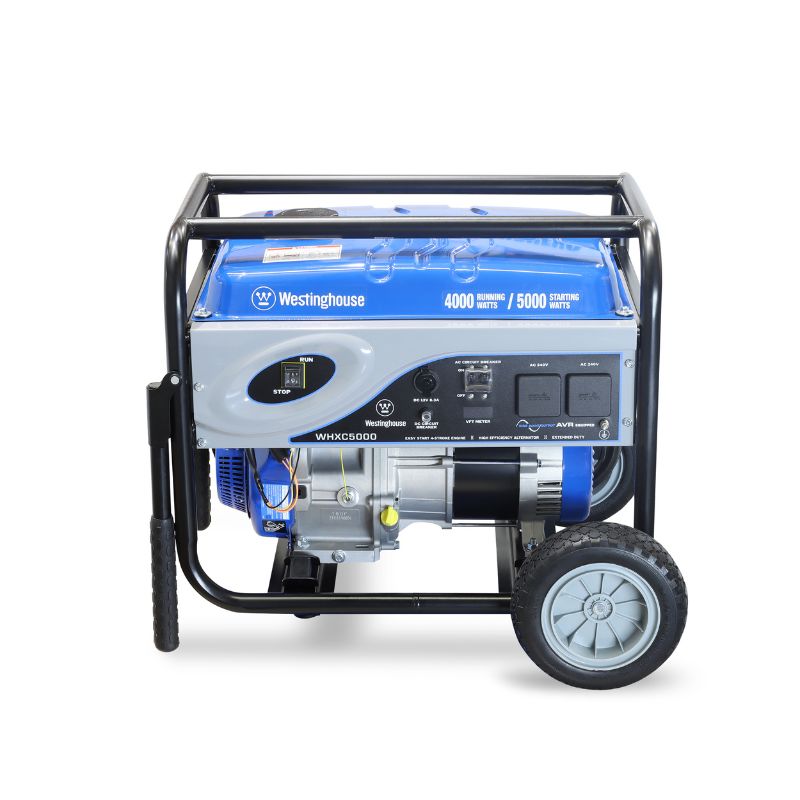 Front view of Westinghouse WHXC5000 showing dual outlets and digital control panel.