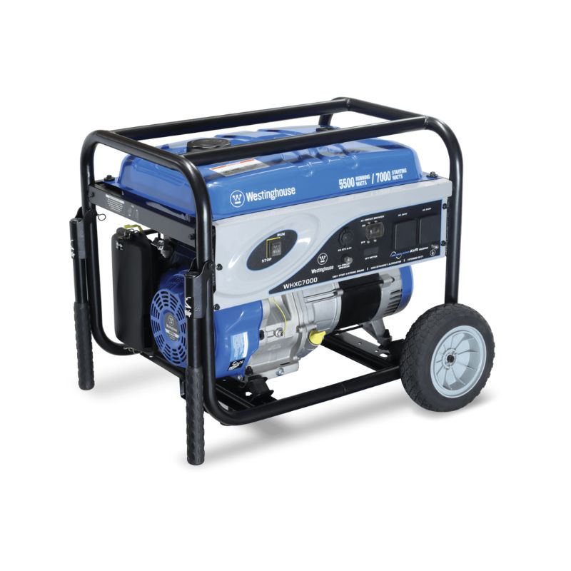 Angled side profile of Westinghouse WHXC7000 with visible frame and wheels