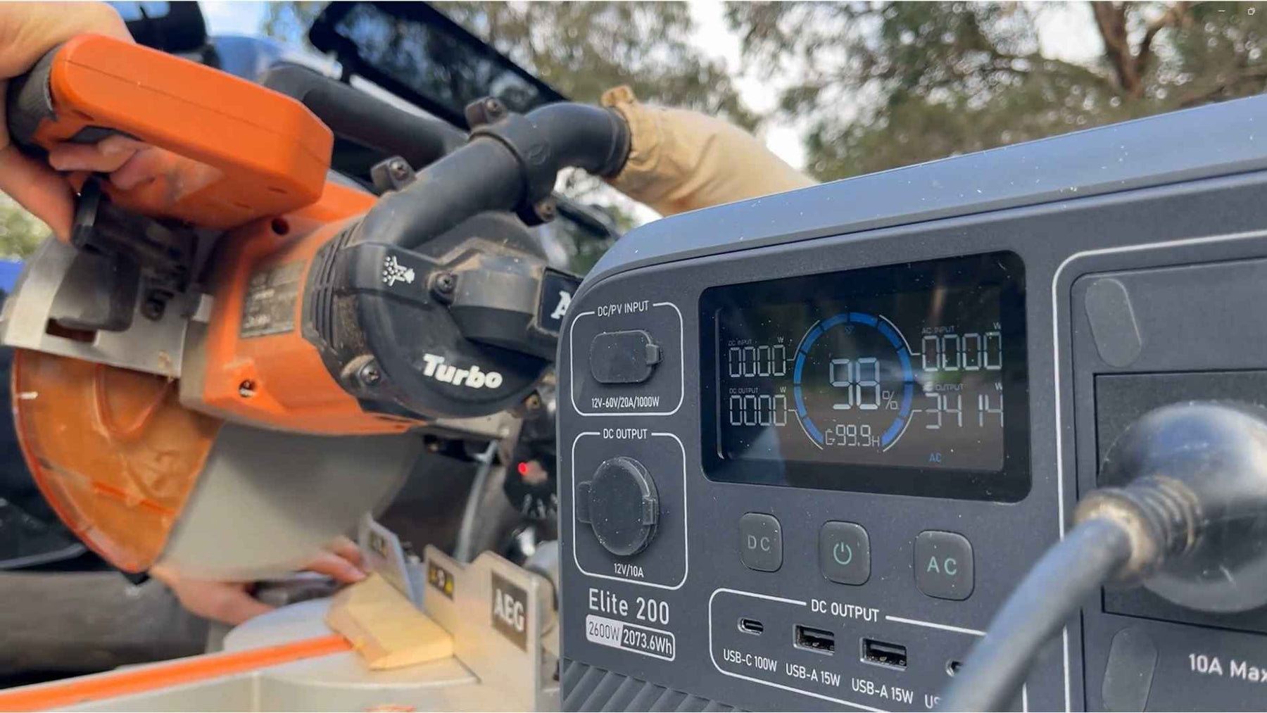 Bluetti Elite 200 With Saw In Background