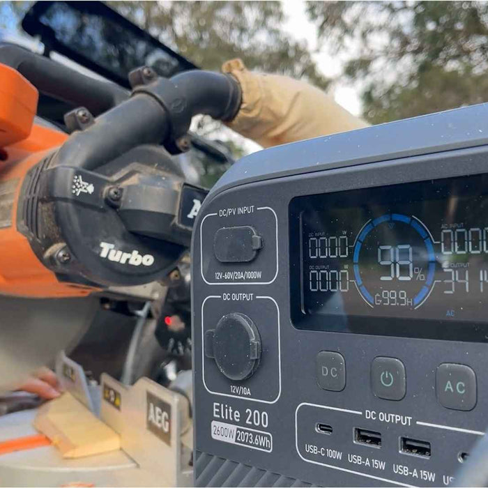 Bluetti Elite 200 With Saw In Background