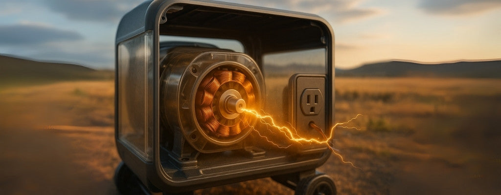 alternator rotor spinning golden electricity flow australian outback generator