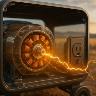 alternator rotor spinning golden electricity flow australian outback generator