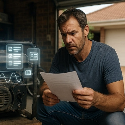 Australian man puzzled over generator paperwork with digital overlay