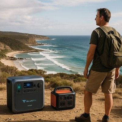 Australian coastal campsite Bluetti AC200L and Elite 200 V2 portable power stations
