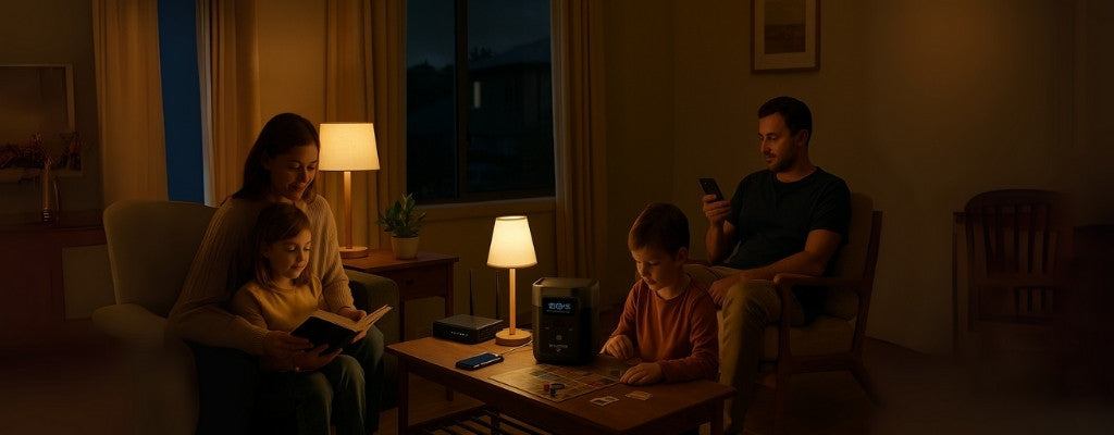 Australian family using EcoFlow DELTA 2 during blackout indoors