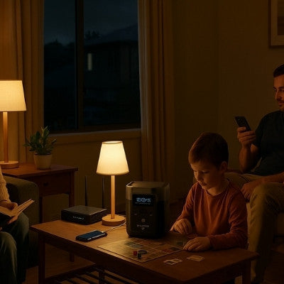 Australian family using EcoFlow DELTA 2 during blackout indoors