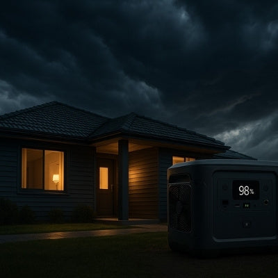Suburban Australian home with portable generator before cyclone storm