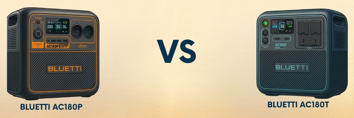 Bluetti AC180P and AC180T side-by-side comparison banner
